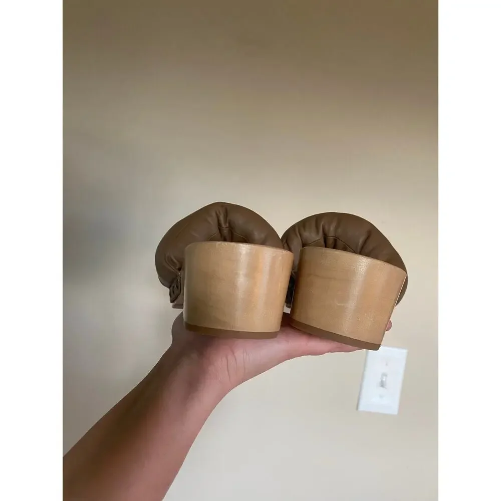 The Room Womens 9-9.5 ? Studded Wooden Brown Leather Pillow Sandals
